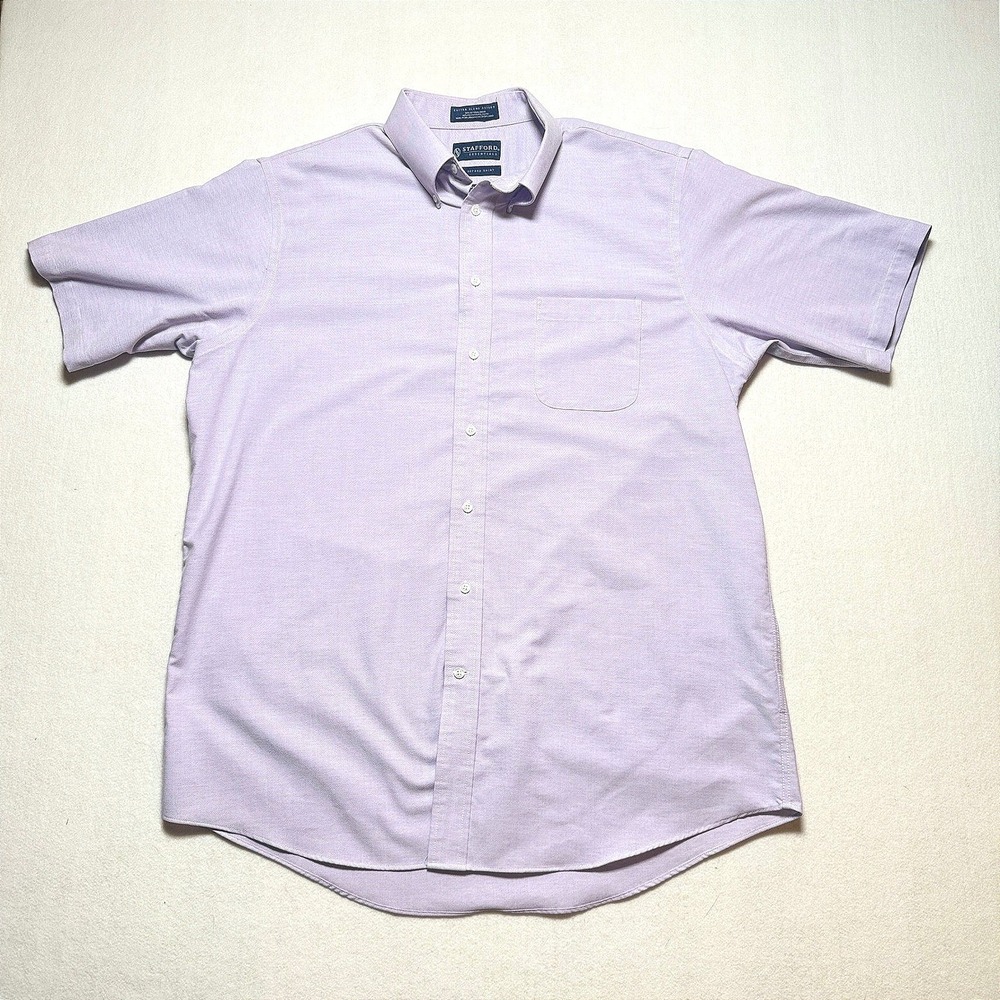 Stafford Essentials Mens 17 Purple Oxford Shirt Short Sleeve Classic Fit